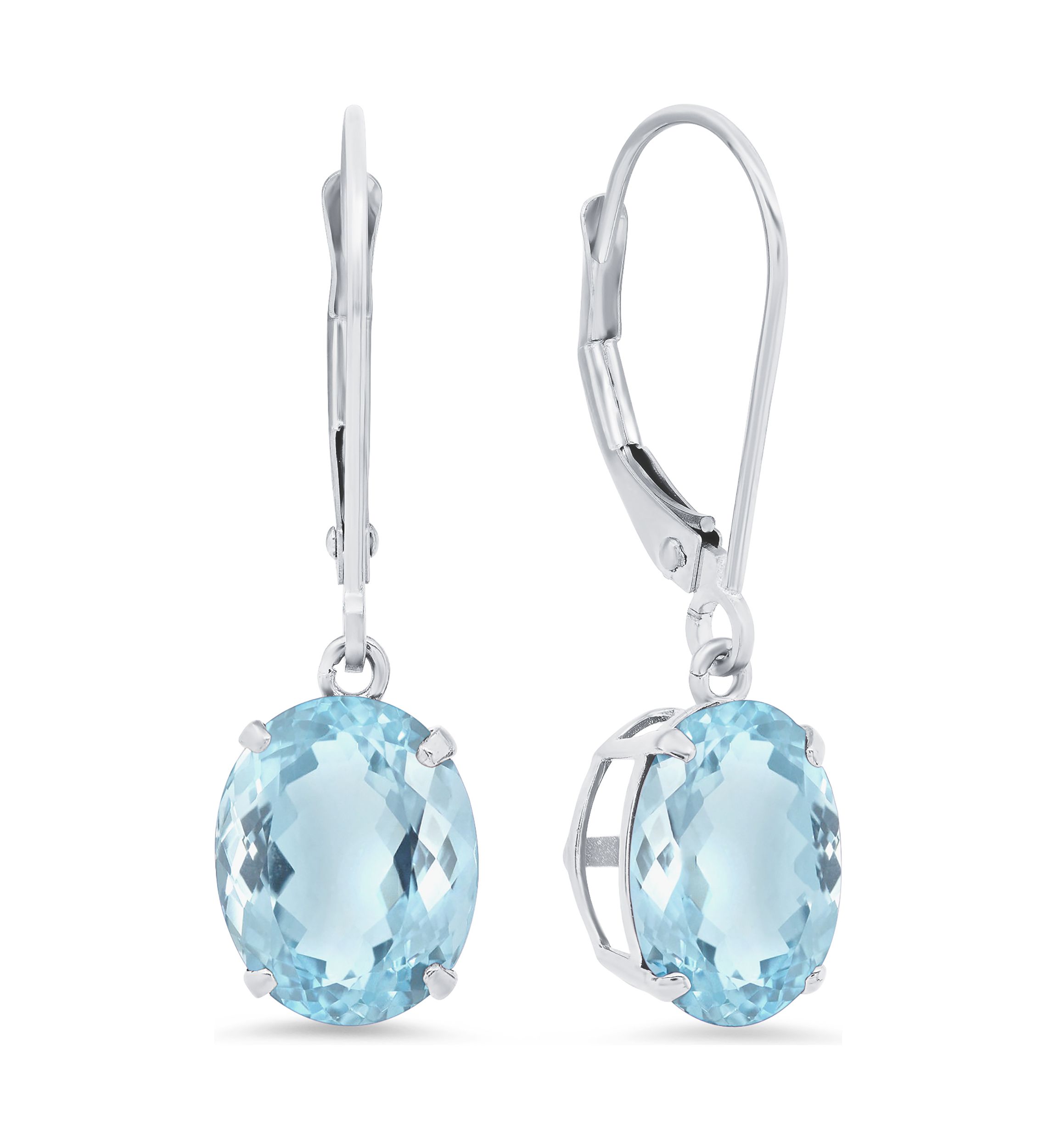 Sterling Silver Oval Genuine Aquamarine Dangle Earrings