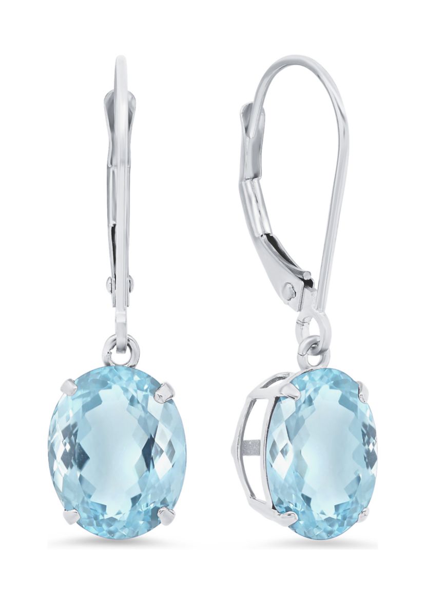Sterling Silver Oval Genuine Aquamarine Dangle Earrings