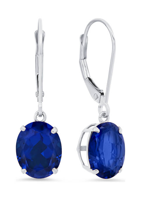 Sterling Silver 2.3ct Created Blue Sapphire Oval Leverback Earrings 