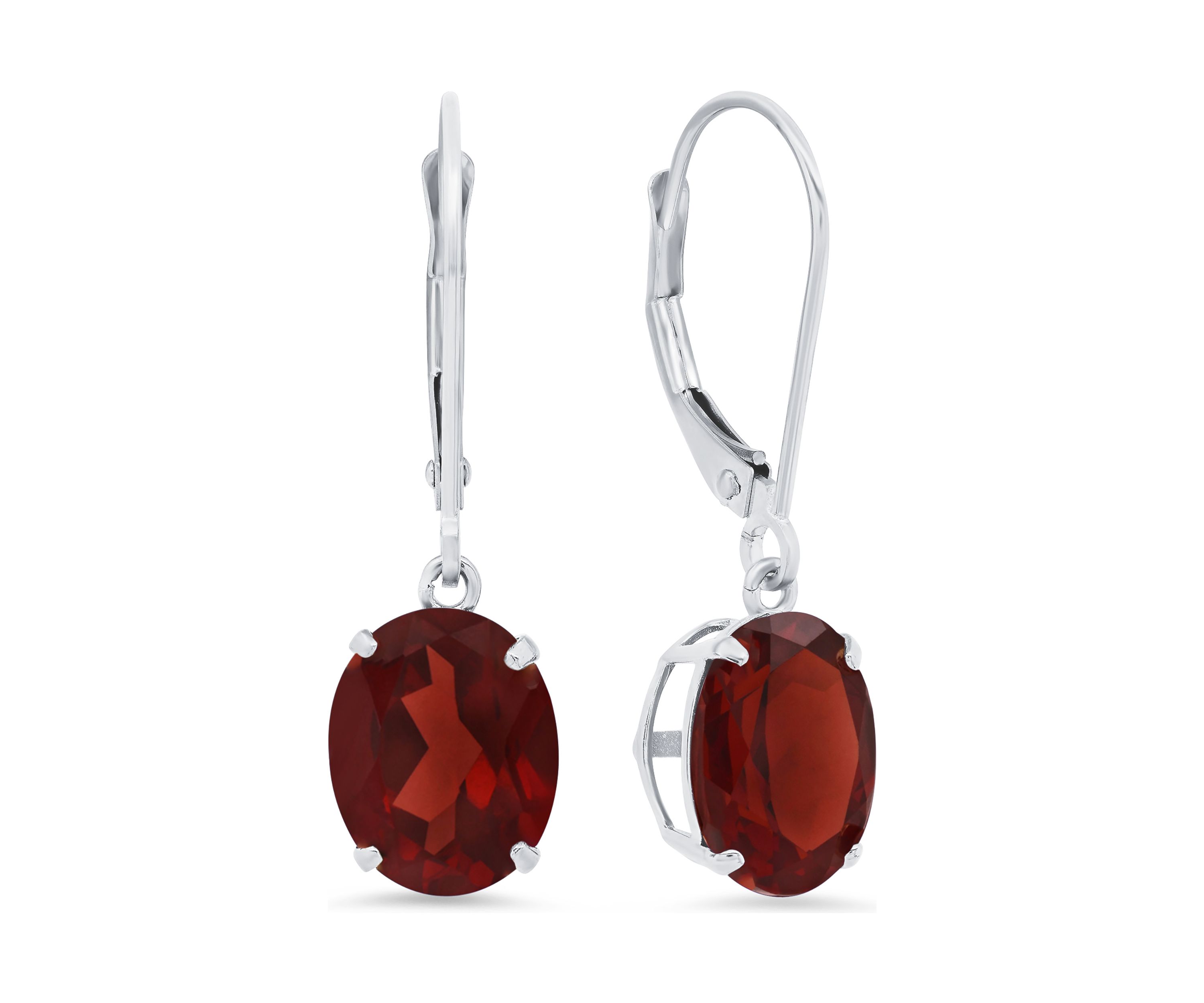 Sterling Silver Oval Genuine Garnet Dangle Earrings