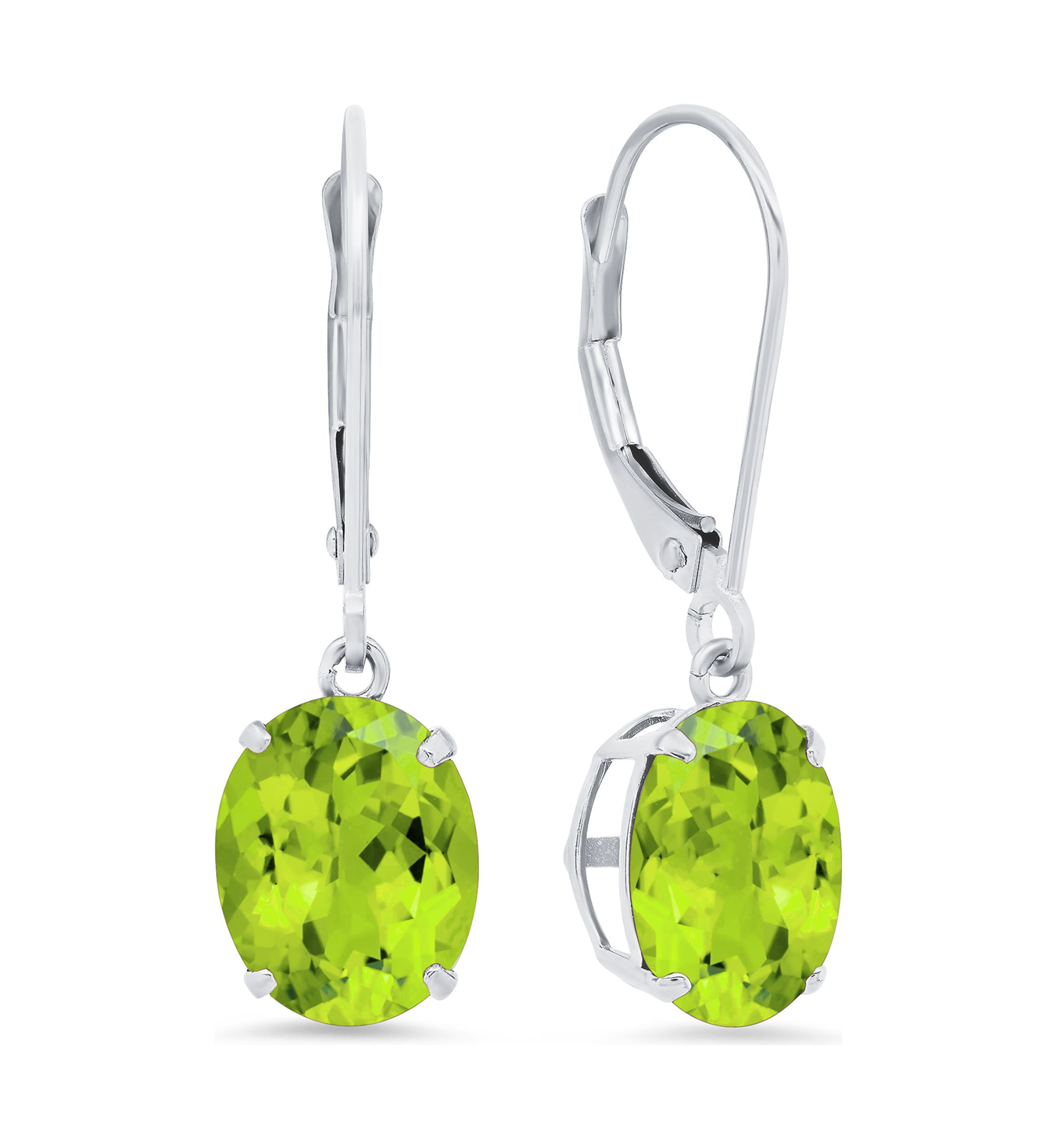 Sterling Silver Oval Genuine Peridot Dangle Earrings