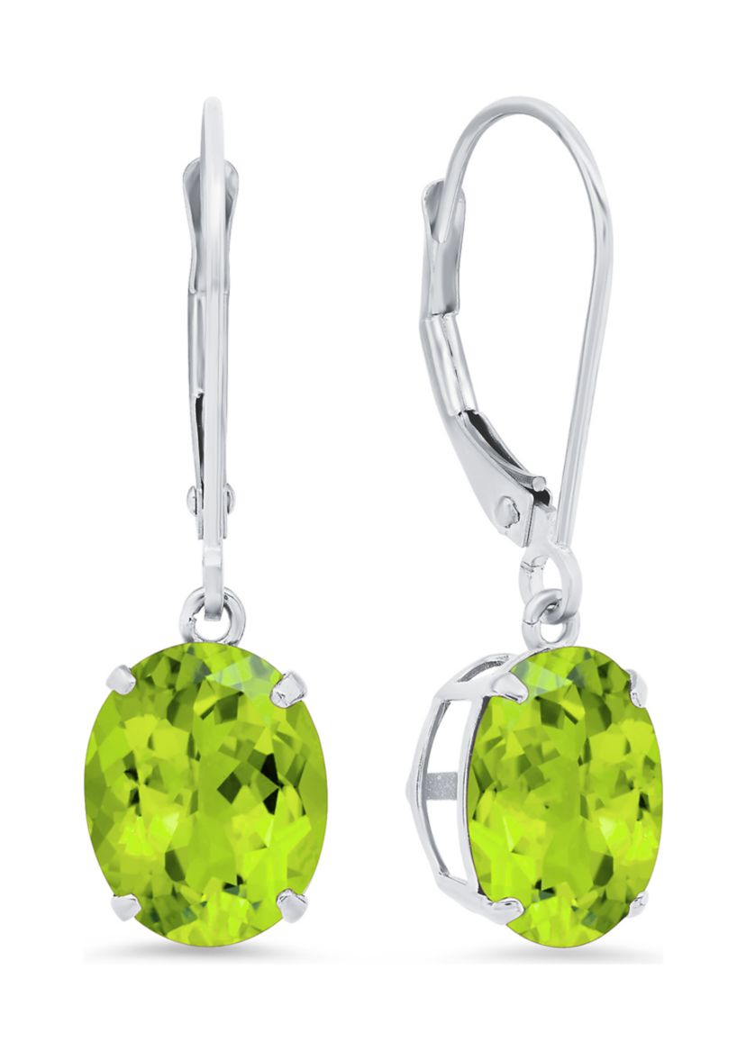 Sterling Silver Oval Genuine Peridot Dangle Earrings