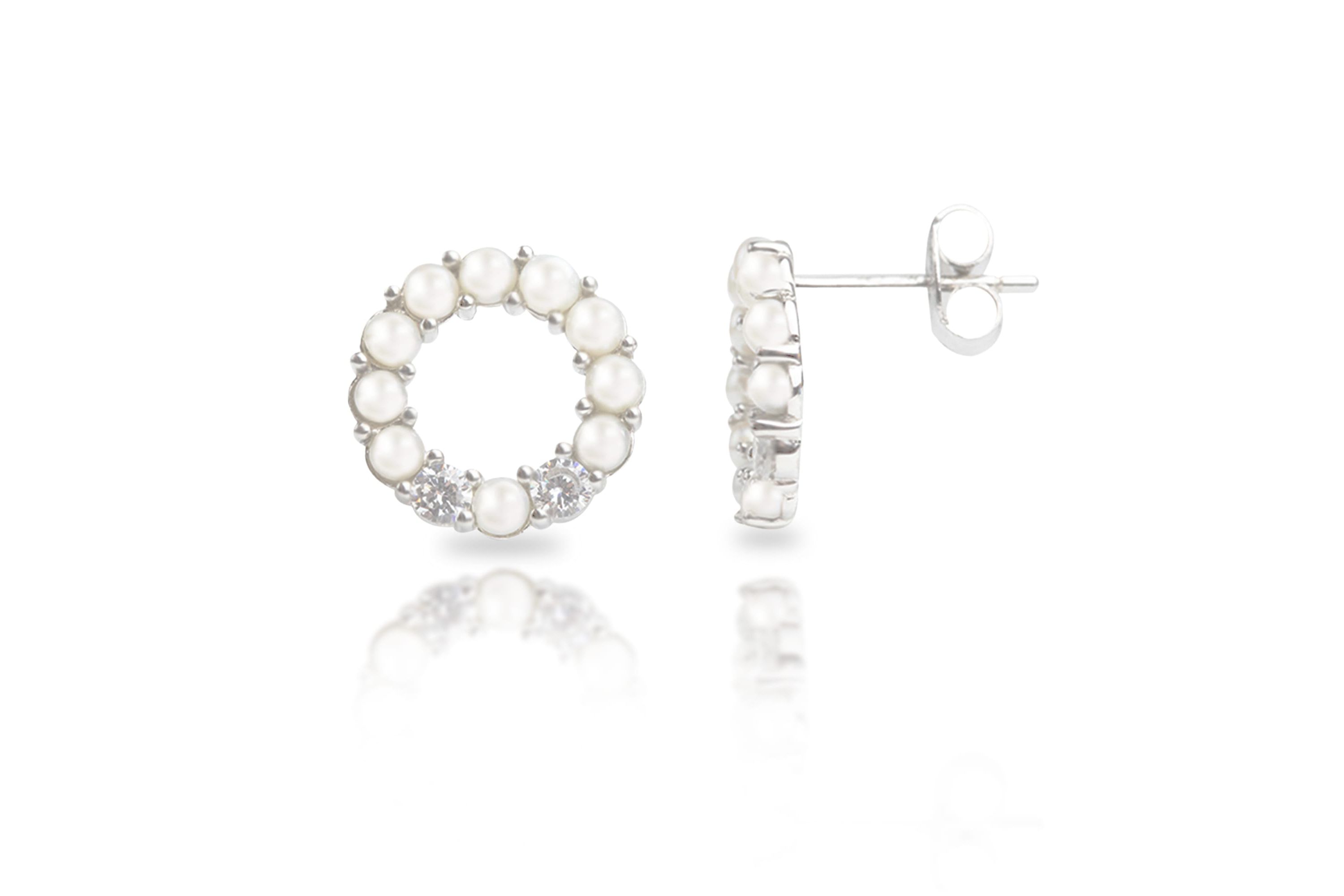 Sterling Silver Freshwater Pearl Open Circle Earrings With Cubic Zirconia Accents