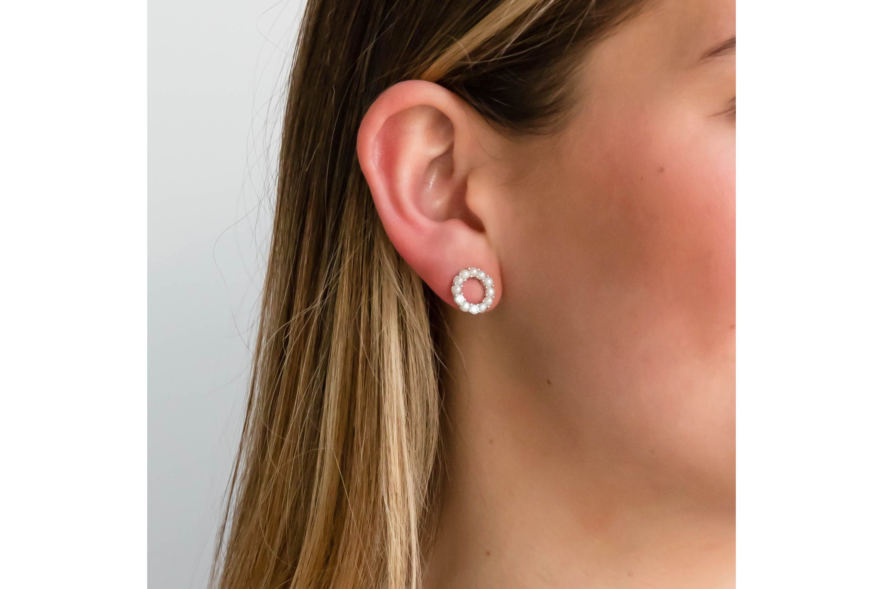 Sterling Silver Freshwater Pearl Open Circle Earrings With Cubic Zirconia Accents