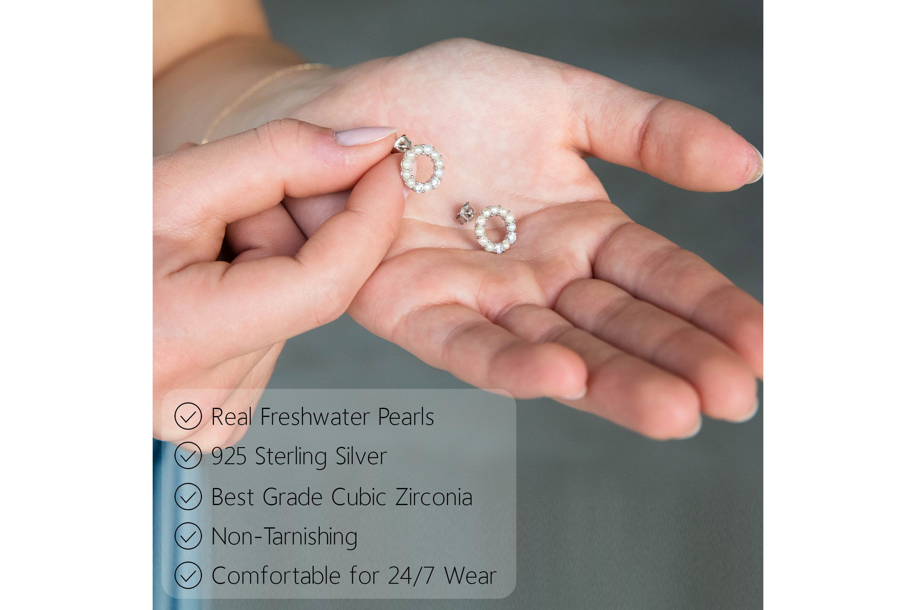 Sterling Silver Freshwater Pearl Open Circle Earrings With Cubic Zirconia Accents