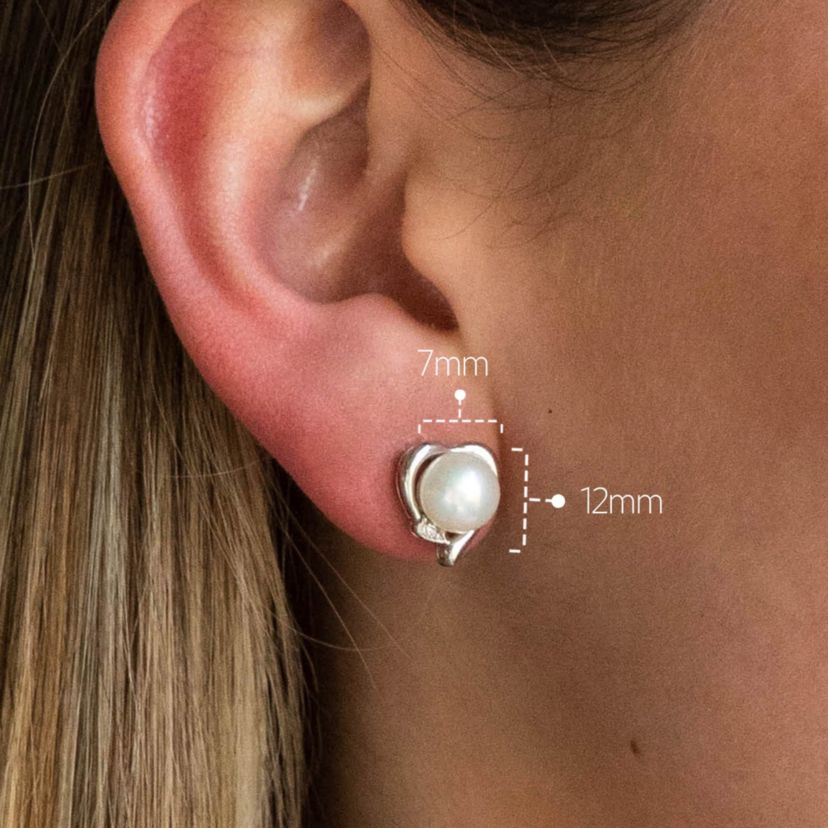 Sterling Silver Freshwater Pearl Heart Earrings With Diamond Accents