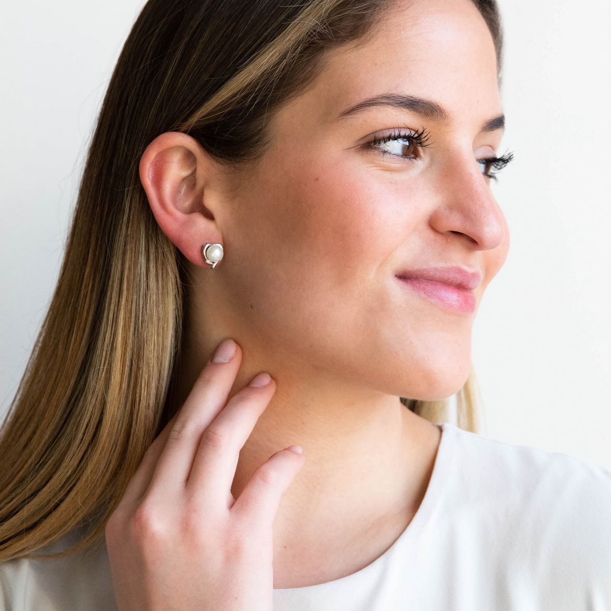 Sterling Silver Freshwater Pearl Heart Earrings With Diamond Accents