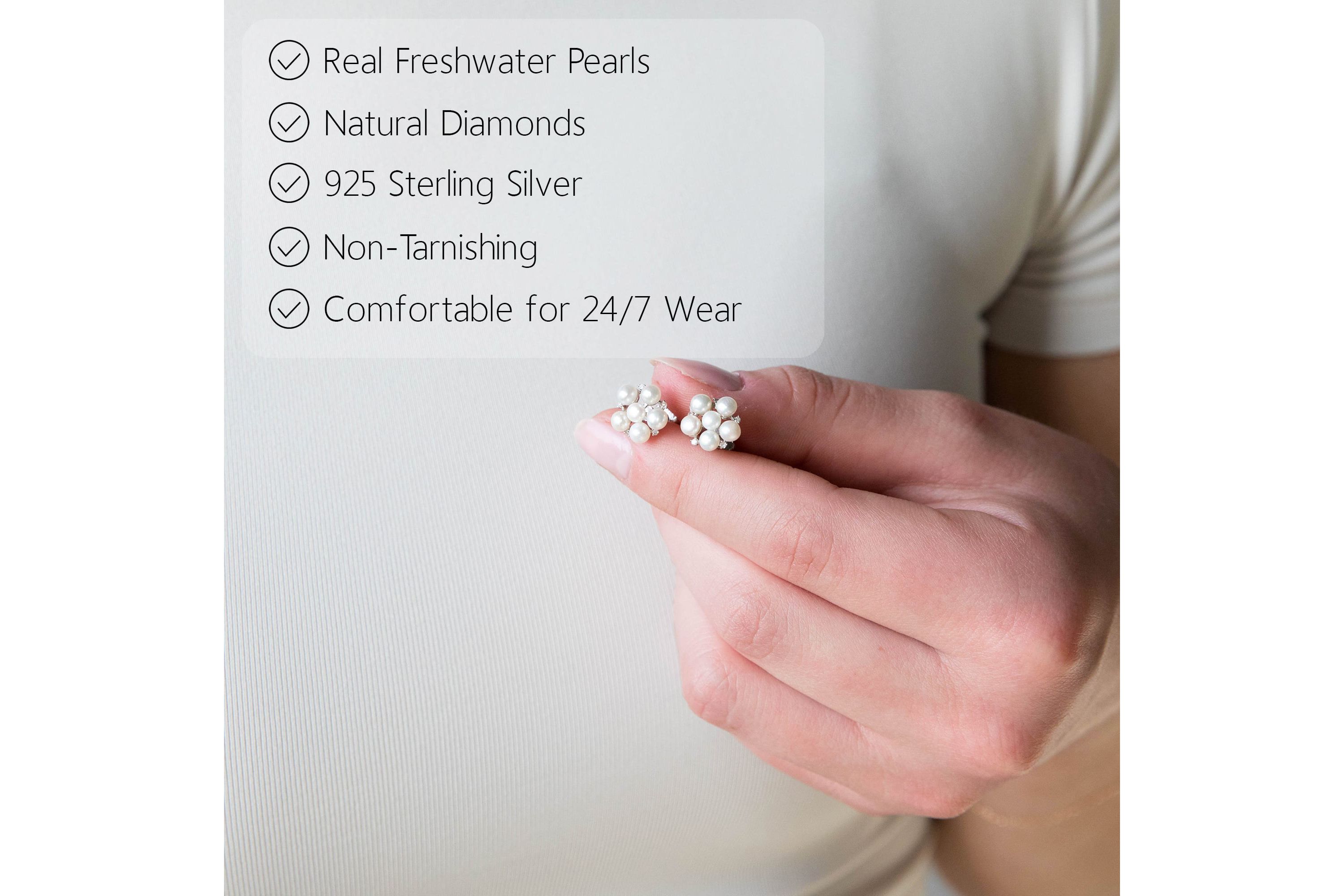 Sterling Silver Freshwater Pearl Flower Earrings With Diamond Accents