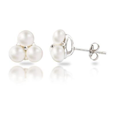 Belk & Co Sterling Silver Freshwater Pearl Trio Earrings With Diamond Accents