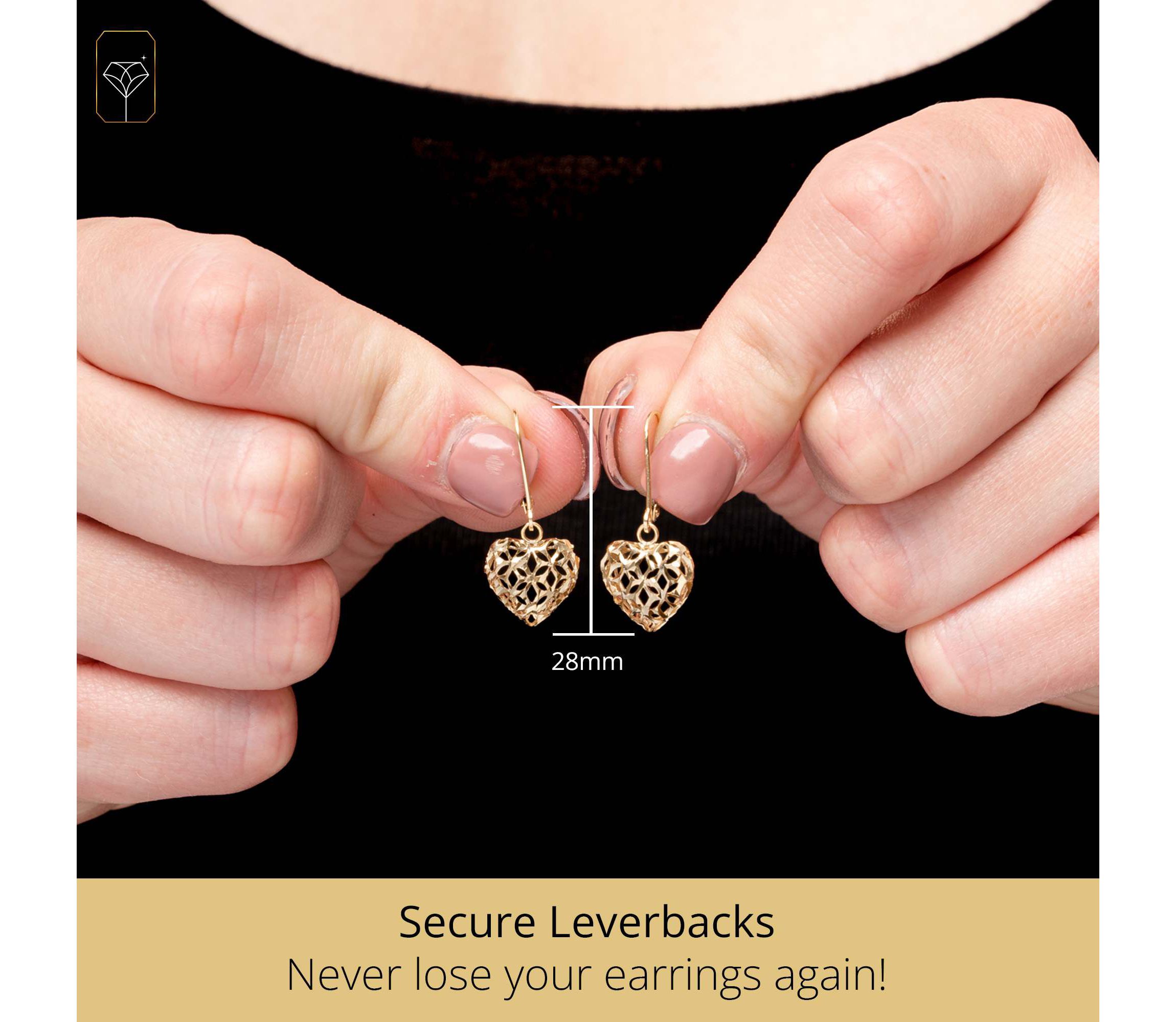14K Yellow Gold Filigree Heart Shape Dangle Earrings