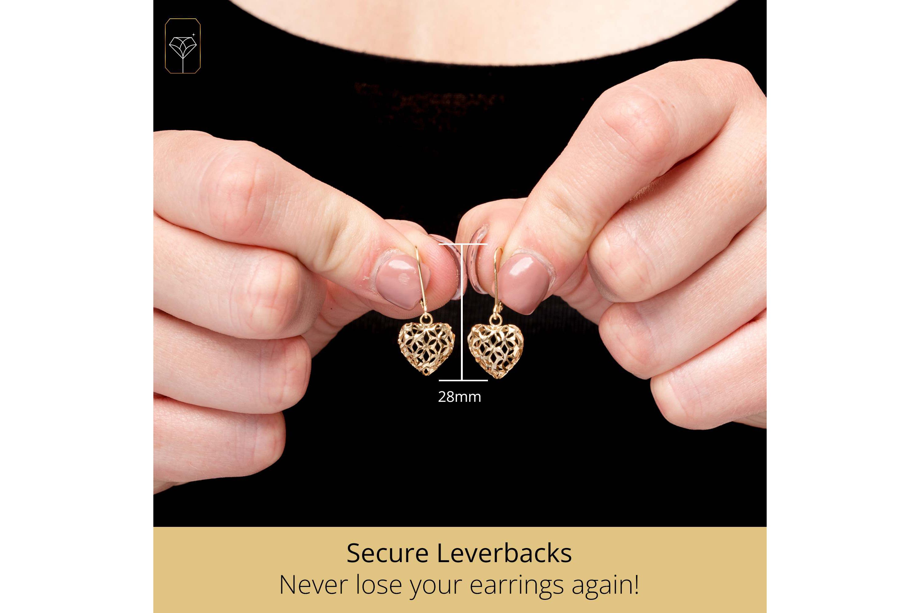 14K Yellow Gold Filigree Heart Shape Dangle Earrings