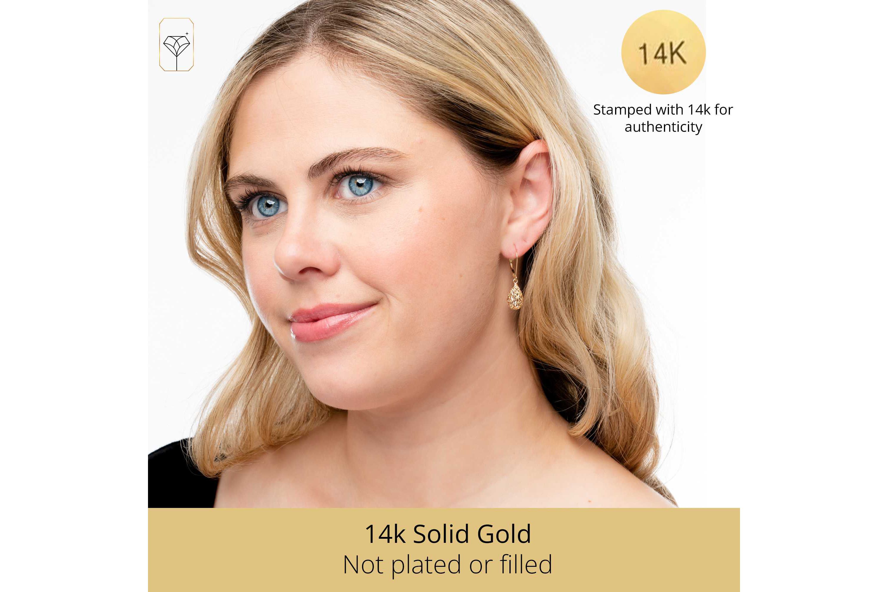 14K Yellow Gold Filigree Teardrop Shape Dangle Earrings