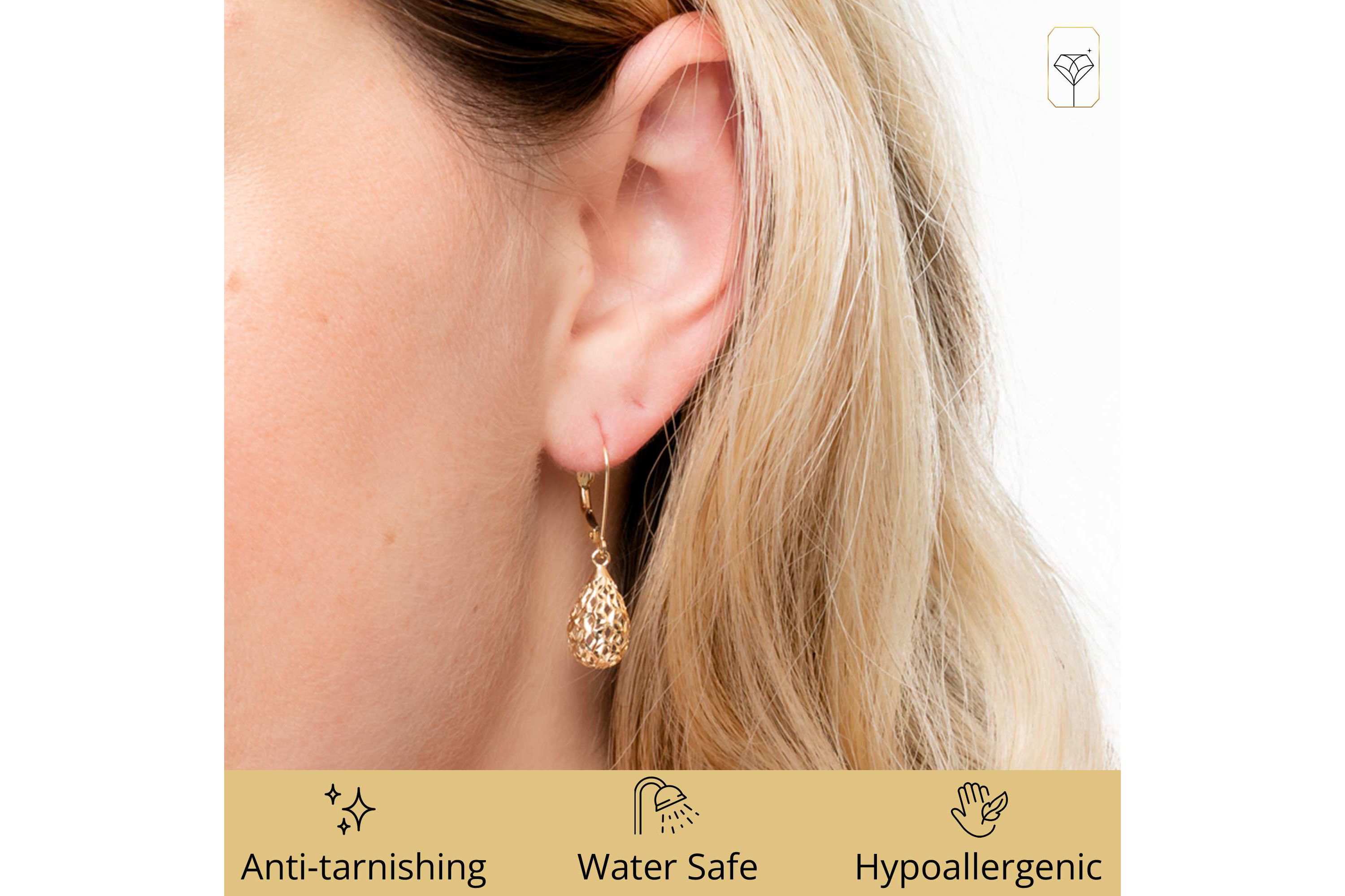 14K Yellow Gold Filigree Teardrop Shape Dangle Earrings