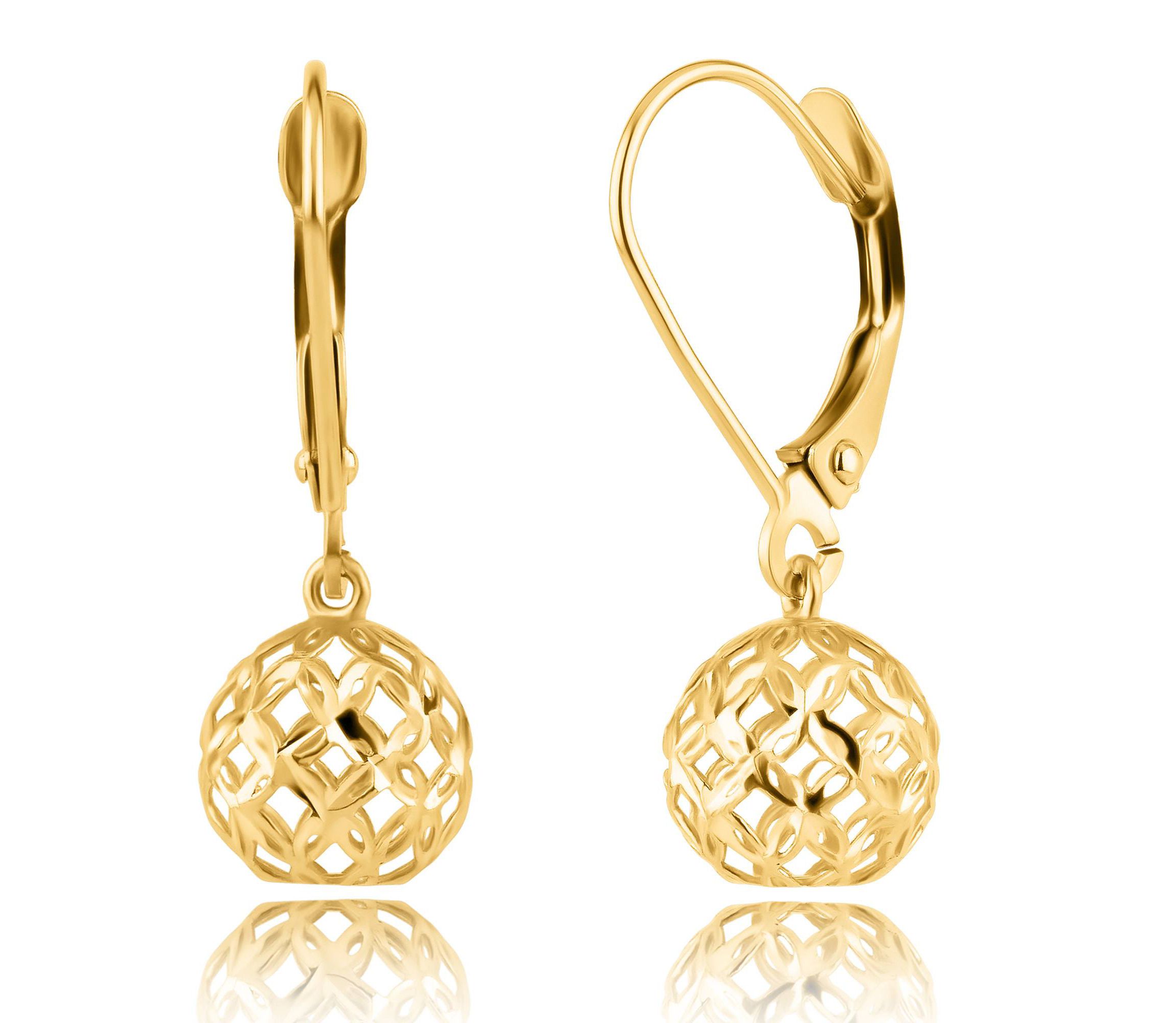 14K Yellow Gold Filigree Ball Shape Dangle Earrings