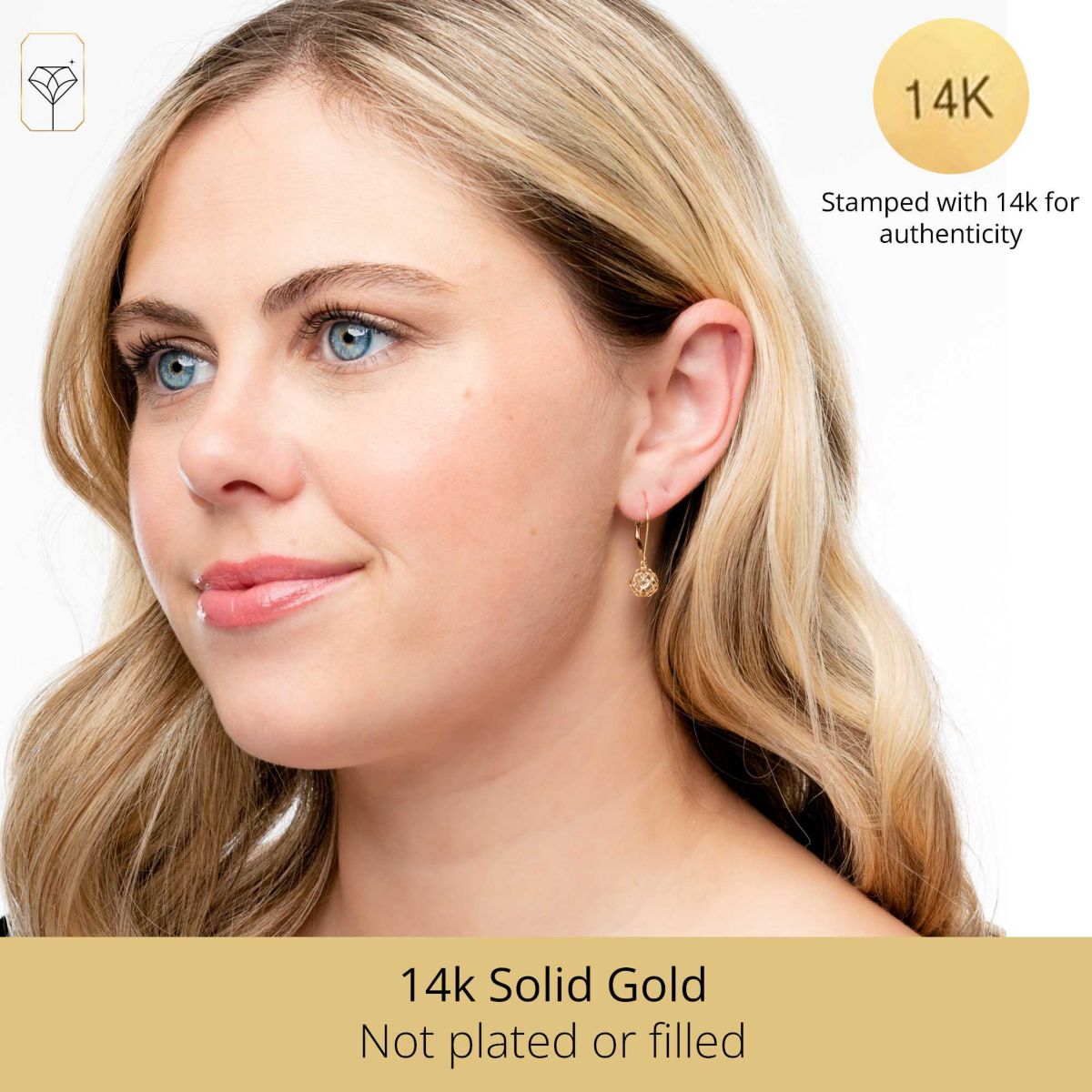 14K Yellow Gold Filigree Ball Shape Dangle Earrings