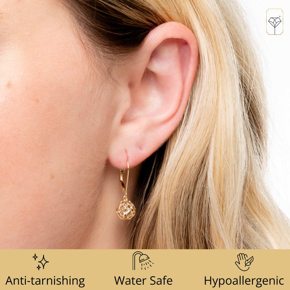 14K Yellow Gold Filigree Ball Shape Dangle Earrings