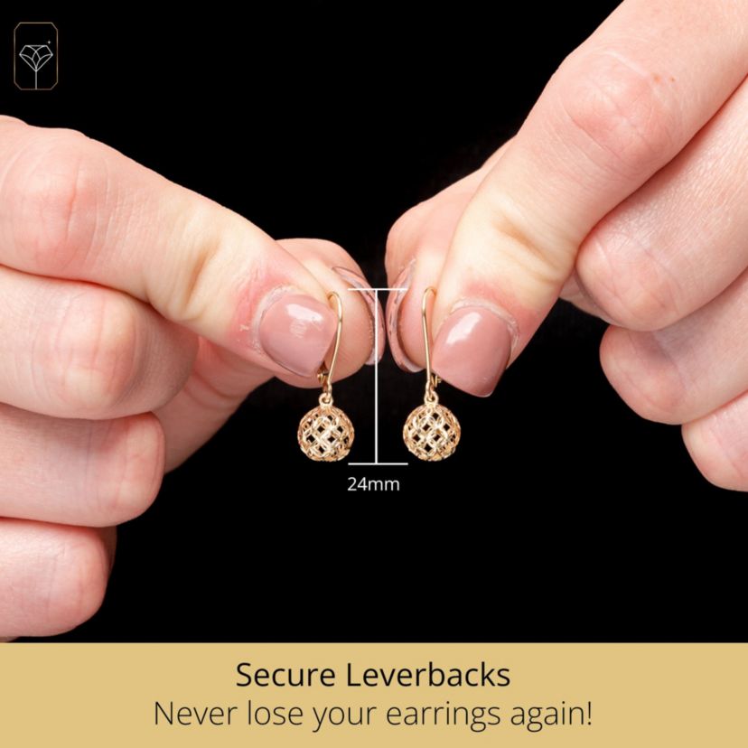 14K Yellow Gold Filigree Ball Shape Dangle Earrings