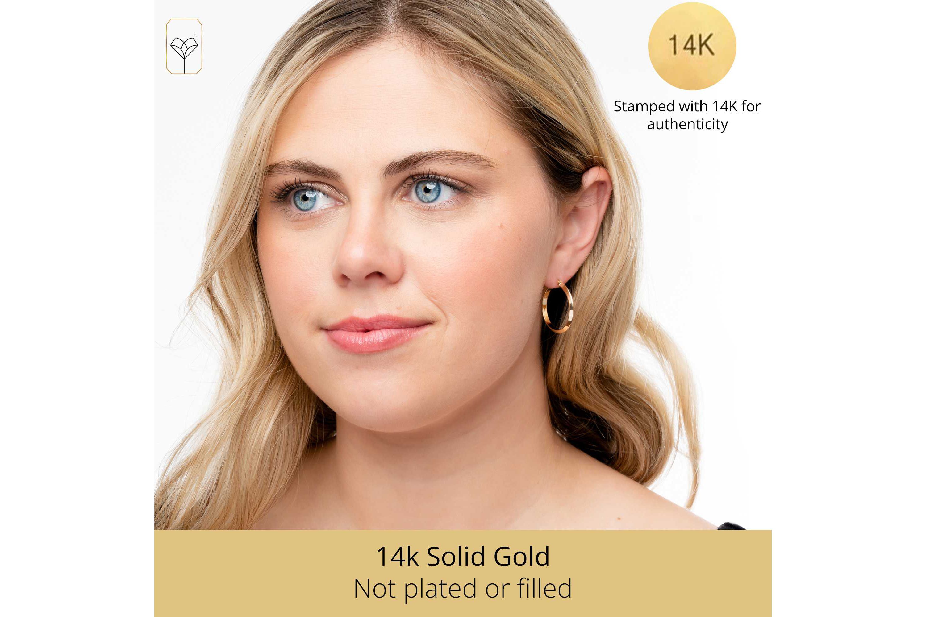 Solid 14K Yellow Gold 20MM Edge Hoop Earrings