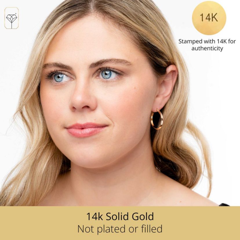 Solid 14K Yellow Gold 20MM Edge Hoop Earrings
