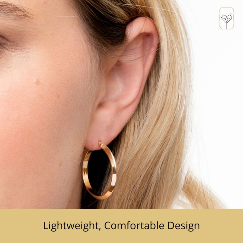 Solid 14K Yellow Gold 20MM Edge Hoop Earrings