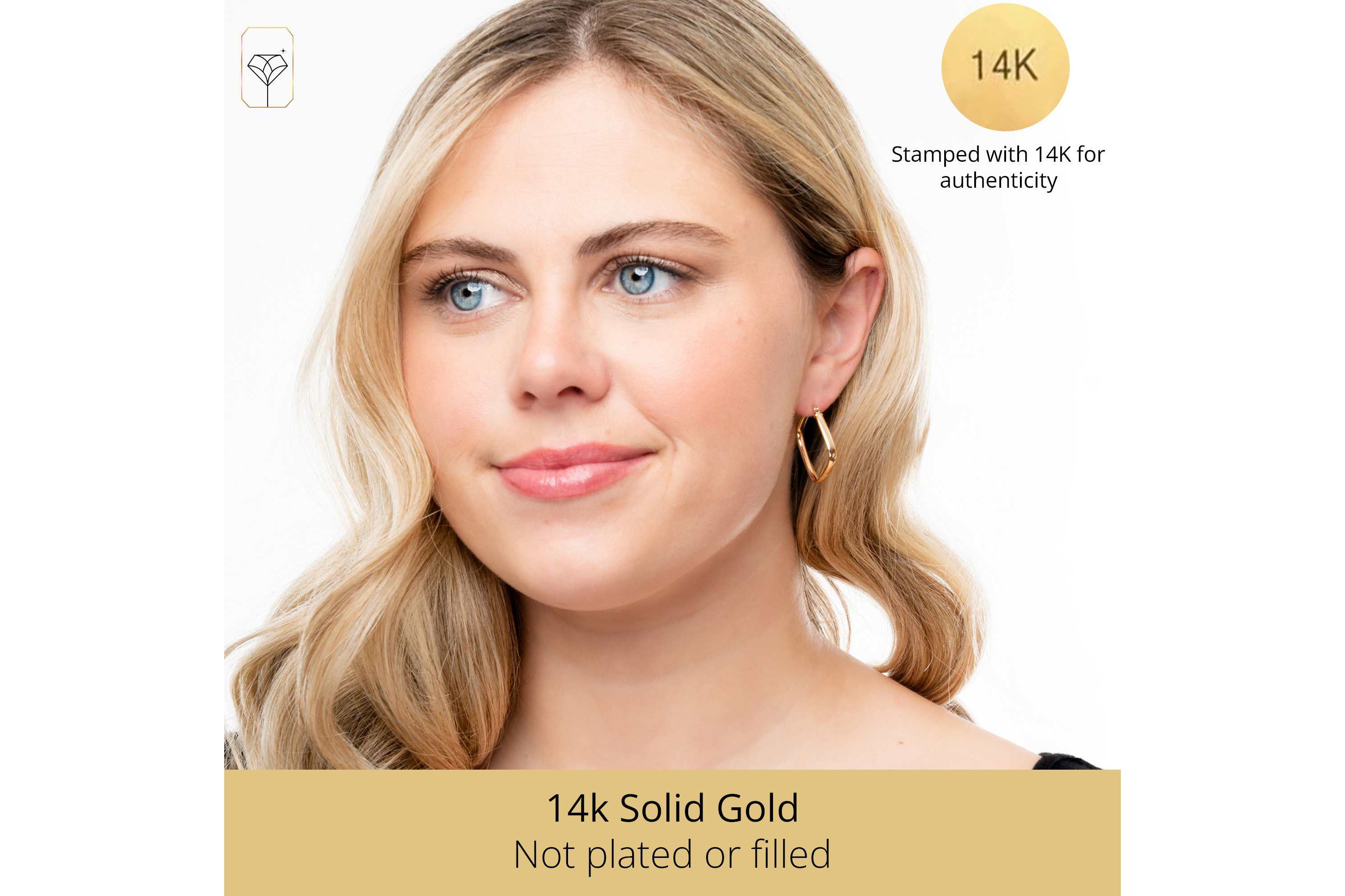 Solid 14K Yellow Gold 24MM Square Hoop Earrings