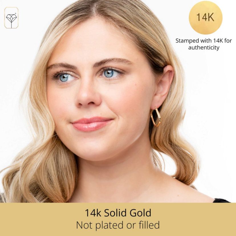Solid 14K Yellow Gold 24MM Square Hoop Earrings