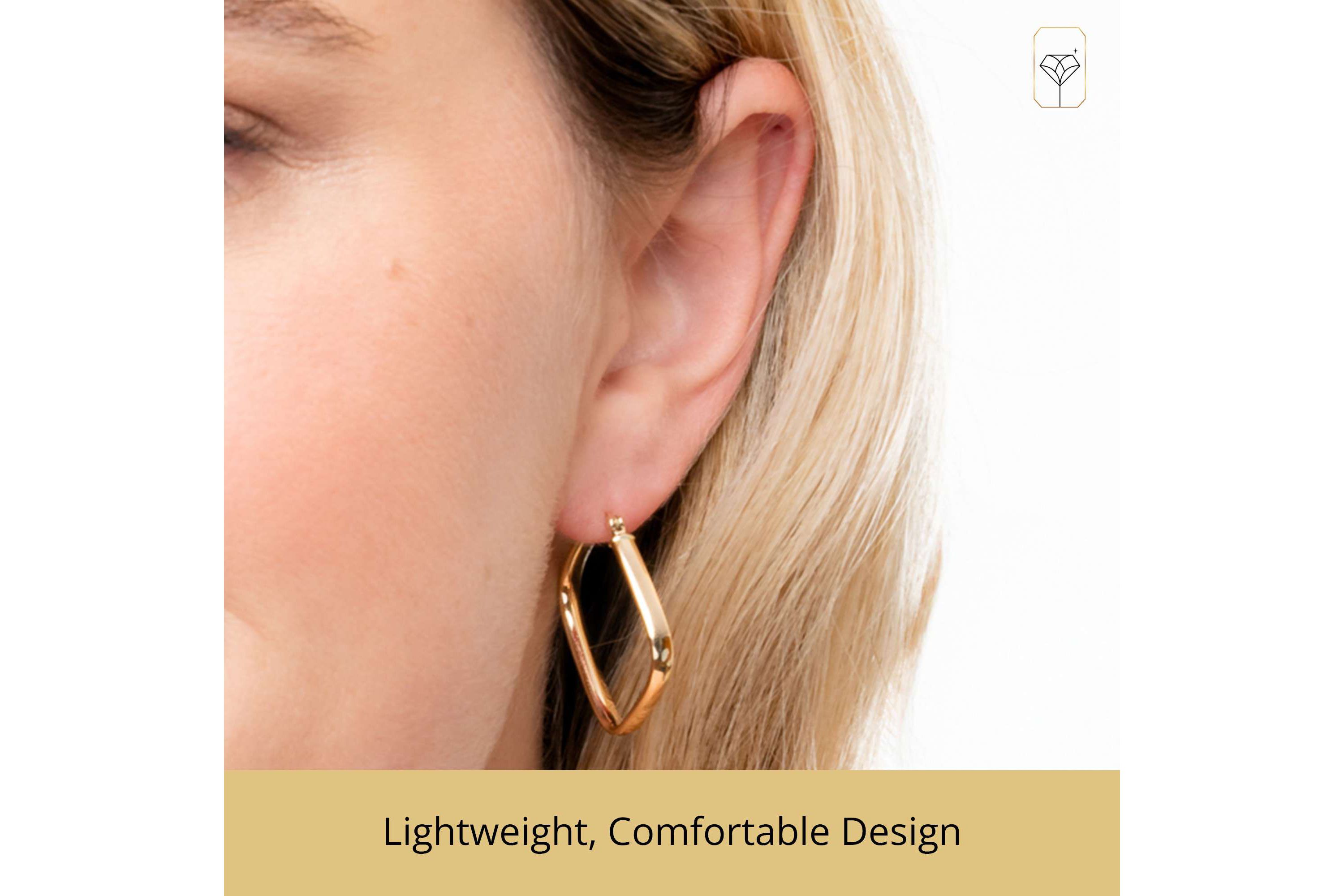 Solid 14K Yellow Gold 24MM Square Hoop Earrings