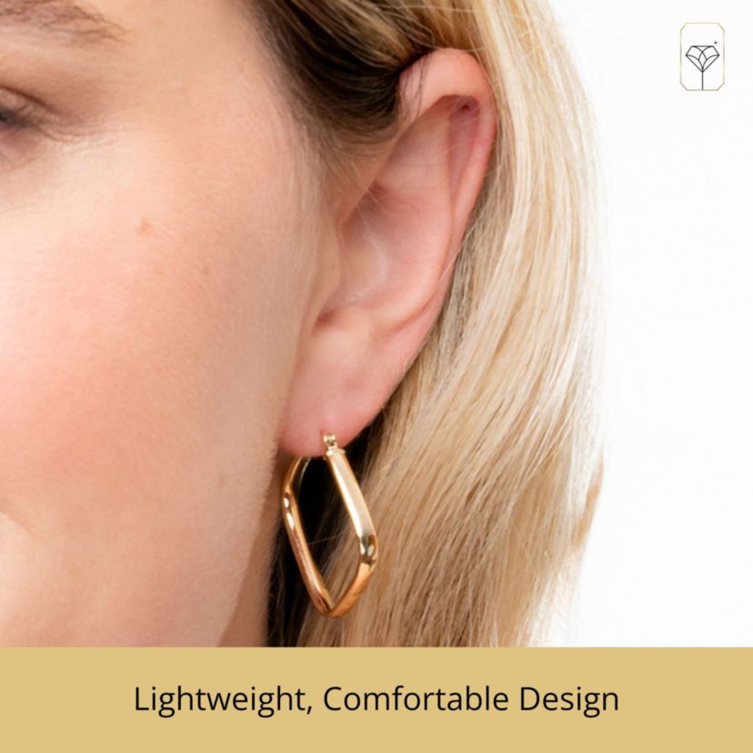 Solid 14K Yellow Gold 24MM Square Hoop Earrings