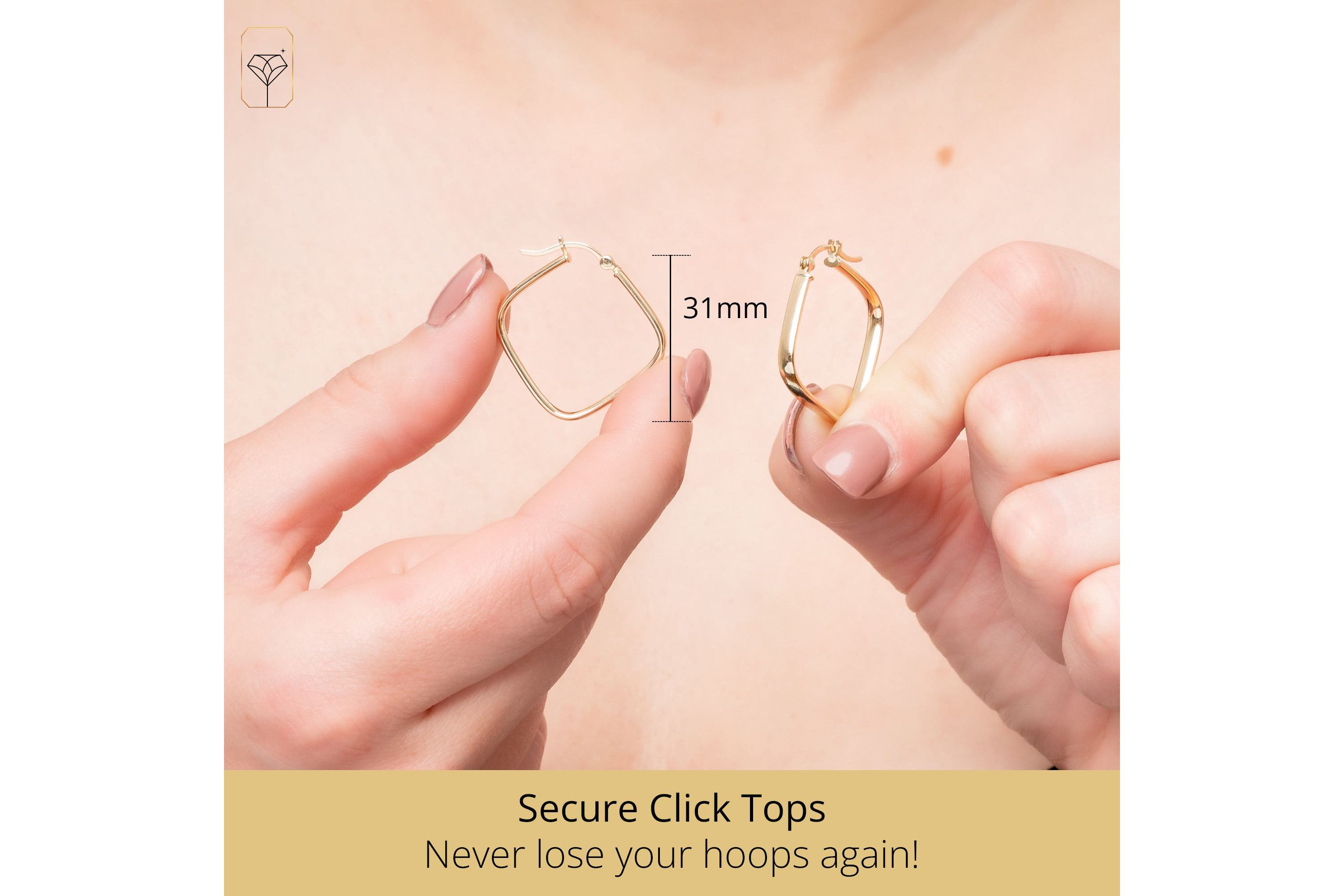 Solid 14K Yellow Gold 24MM Square Hoop Earrings