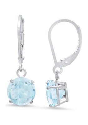 Belk & Co Sterling Silver Round Checkerboard Cut 2.6 ct. t.w. Aquamarine Lever Back Earrings (8 Millimeter), White