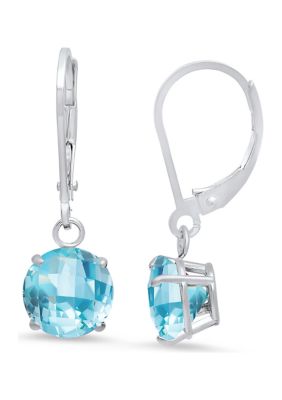 Belk & Co Sterling Silver Round Checkerboard Cut Swiss Blue Topaz Leverback Earrings, White