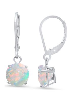 Belk & Co 10K White Gold Round Checkerboard-Cut 1 ct. t.w. Lab Created Opal Lever Back Earrings (8 Millimeter)