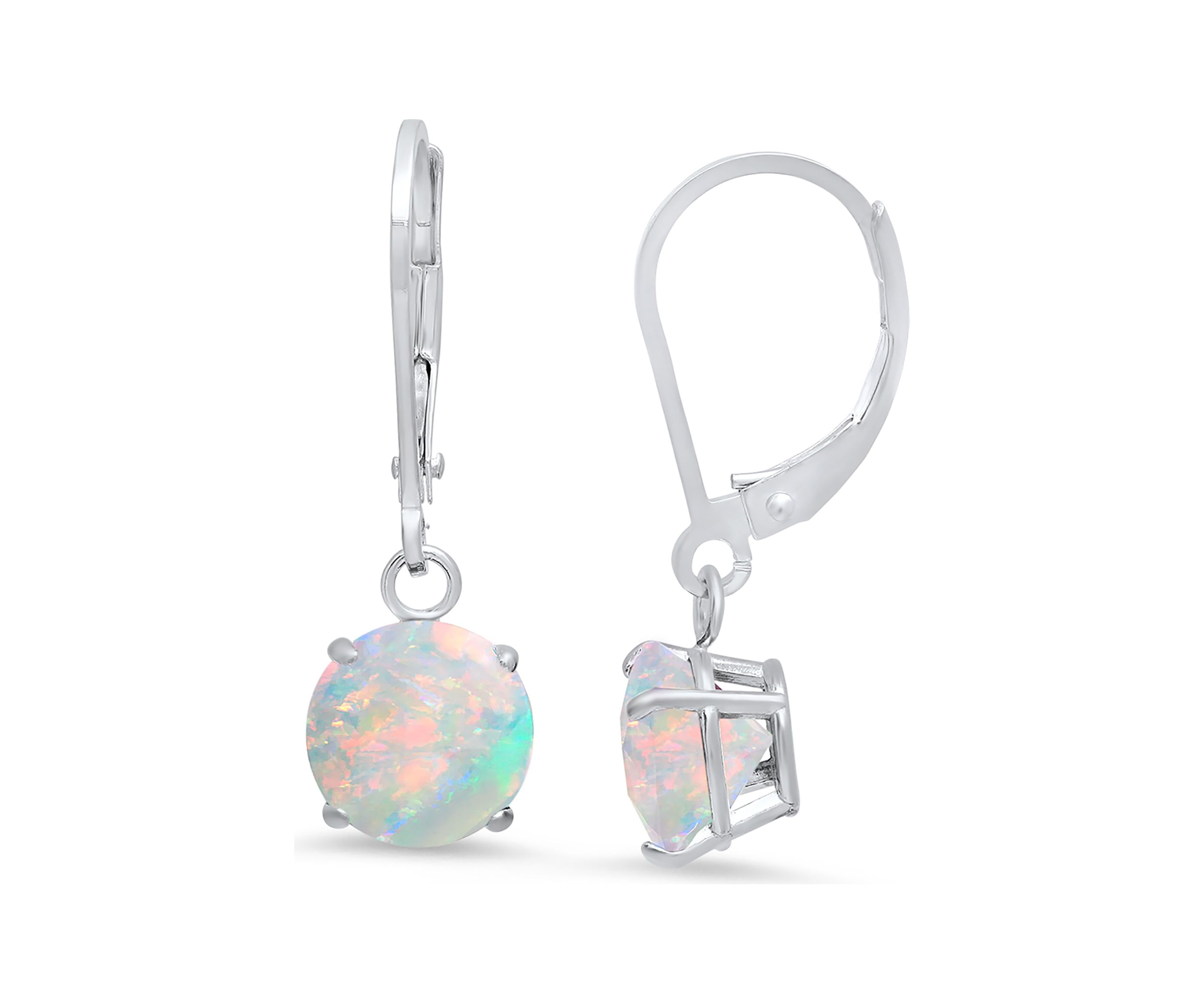 10K White Gold Round Checkerboard-Cut 1 ct. t.w. Lab Created Opal Lever Back Earrings (8 Millimeter)