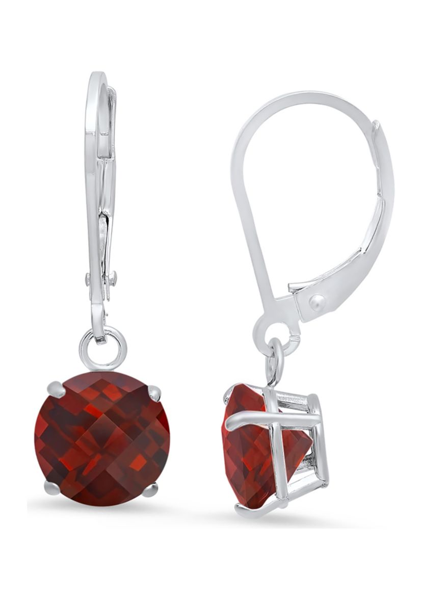 10K White Gold Round Checkerboard Cut 4.5 ct. t.w. Garnet Leverback Earrings (8 Millimeter)