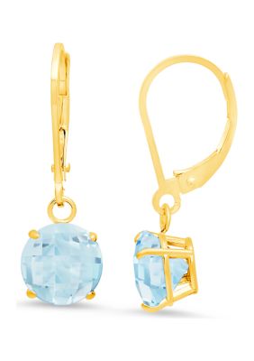 Belk & Co 10K Yellow Gold Round Checkerboard Cut 2.6 ct. t.w. Aquamarine Leverback Earrings (8 Millimeter)