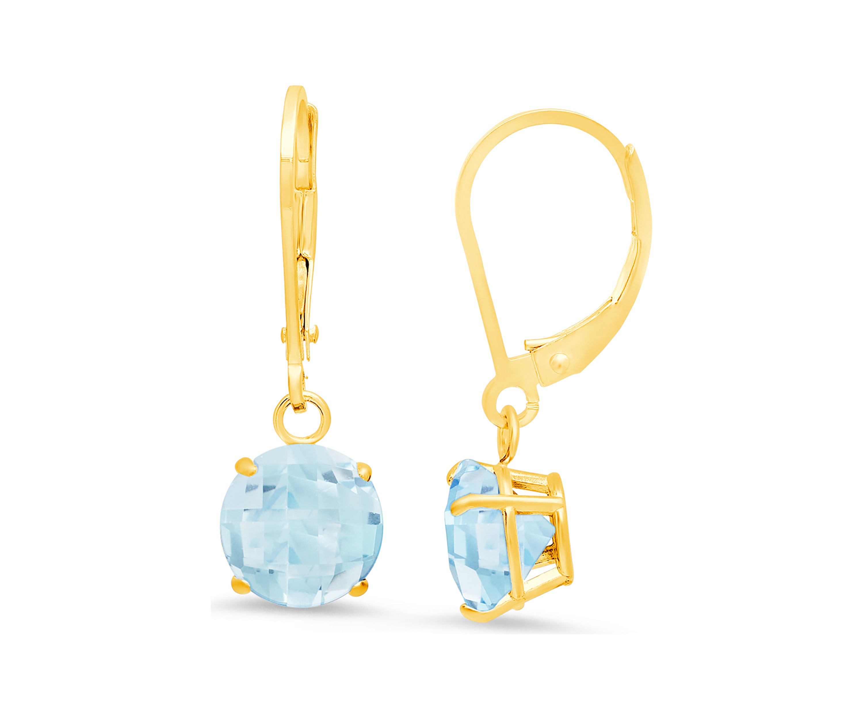 10K Yellow Gold Round Checkerboard Cut 2.6 ct. t.w. Aquamarine Leverback Earrings (8 Millimeter)