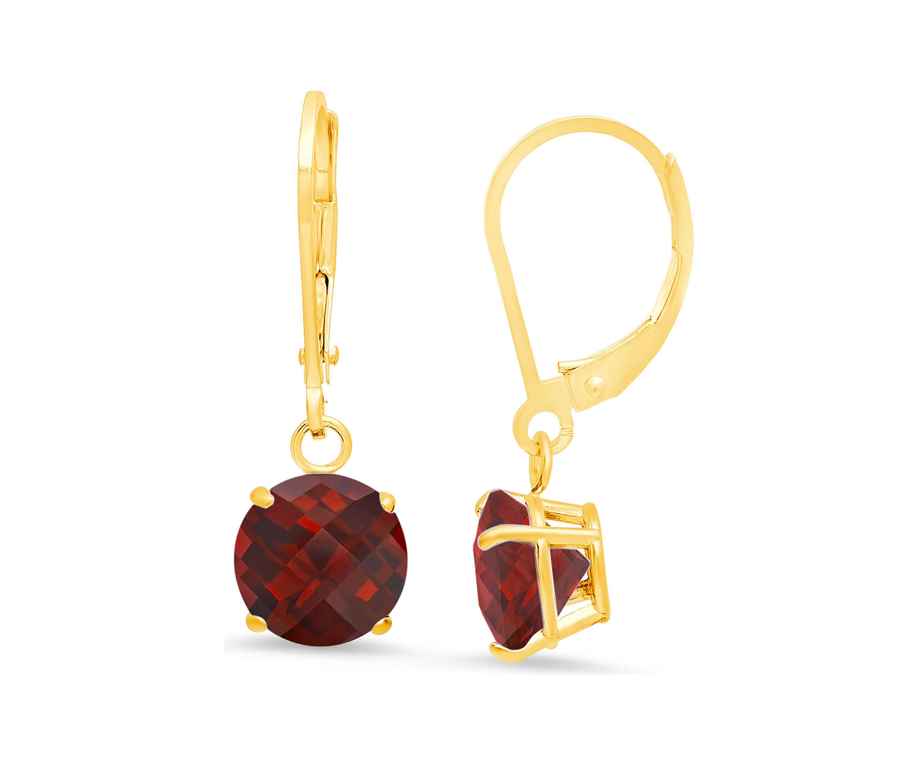10K Yellow Gold Round Checkerboard-Cut 4.5 ct. t.w. Garnet Lever Back Earrings (8 Millimeter)