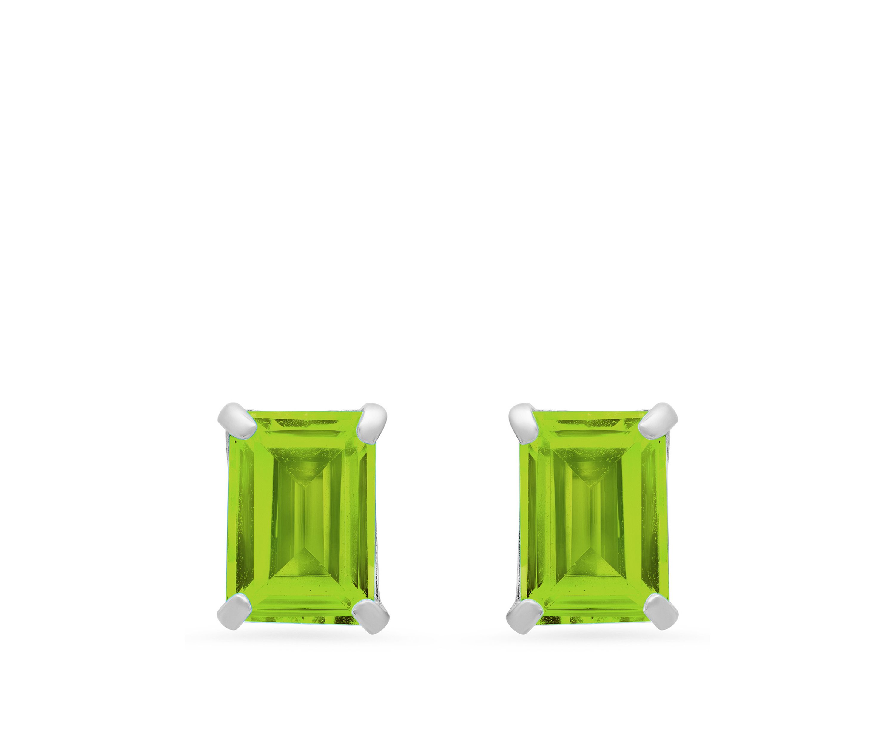 14k White Gold Solitaire Emerald-Cut Birthstone Stud Earrings