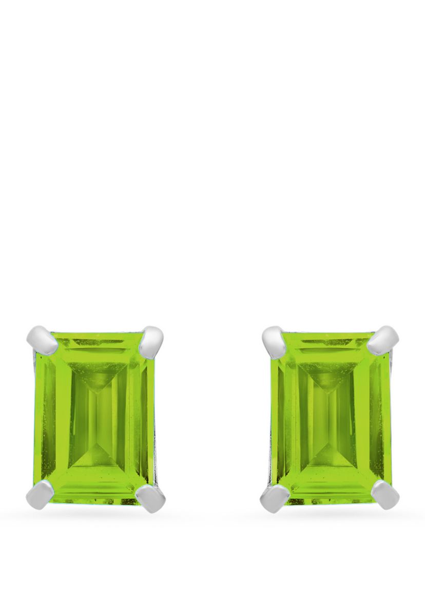 14k White Gold Solitaire Emerald-Cut Birthstone Stud Earrings