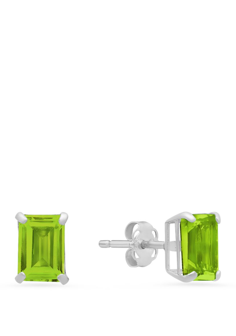 14k White Gold Solitaire Emerald-Cut Birthstone Stud Earrings