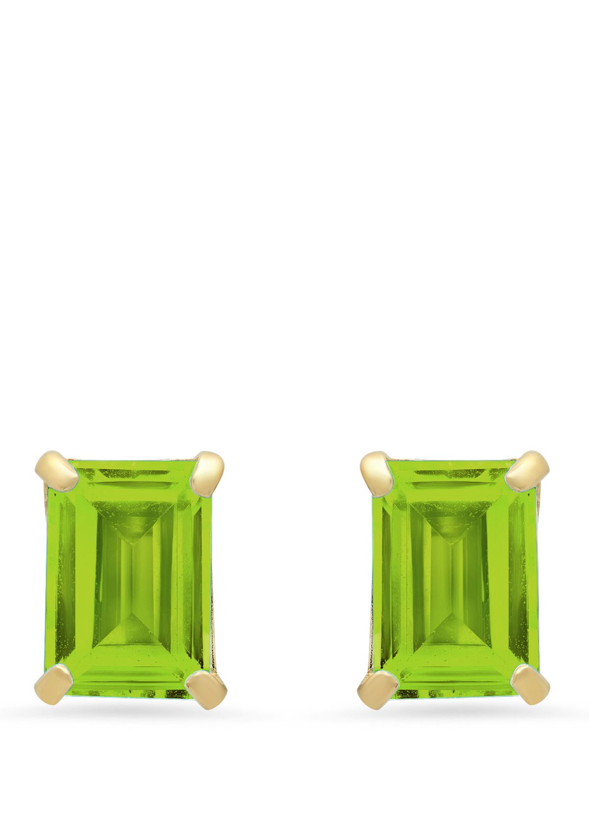  14k White Gold Solitaire Emerald-Cut Birthstone Stud Earrings  