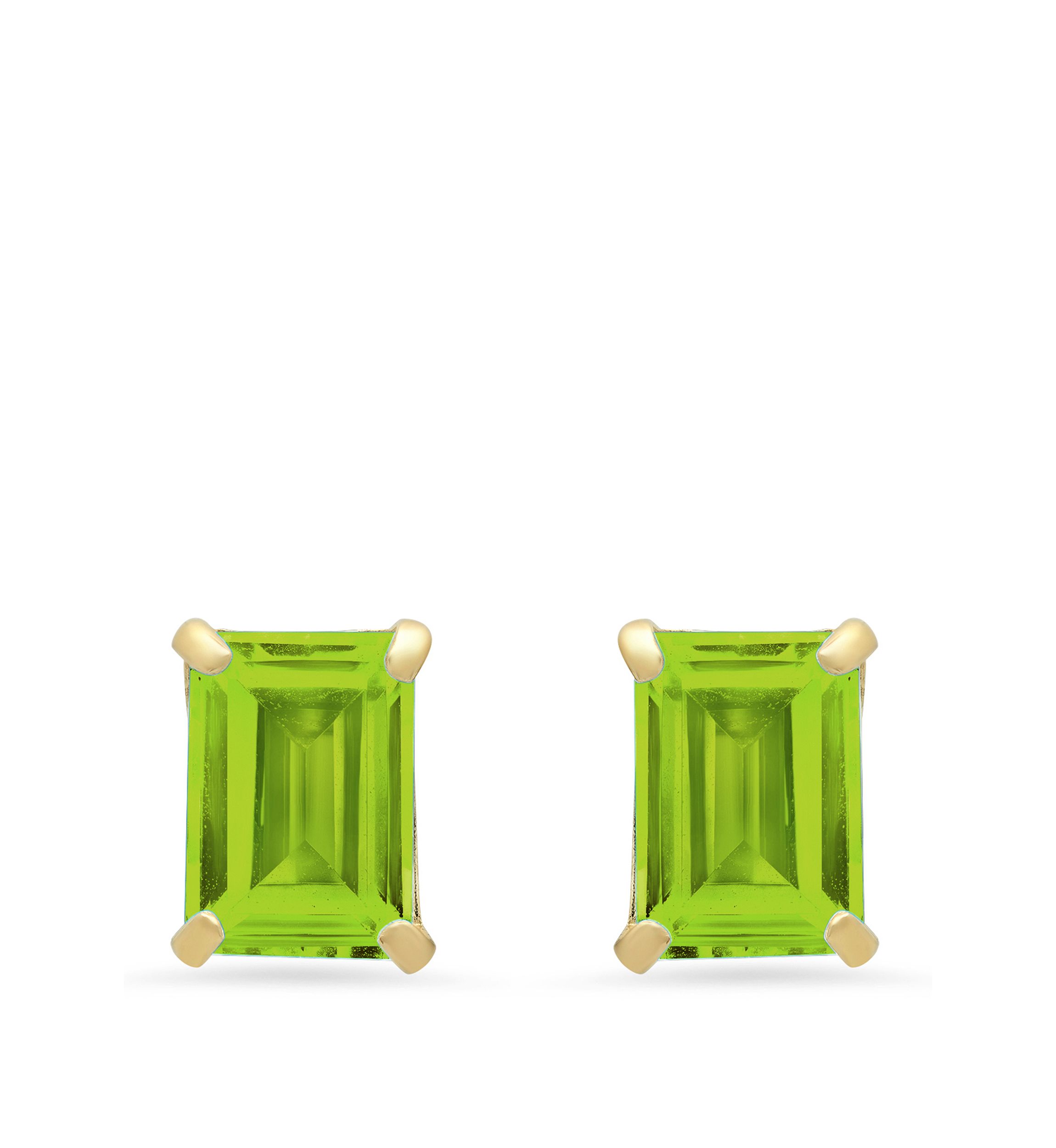  14k White Gold Solitaire Emerald-Cut Birthstone Stud Earrings  
