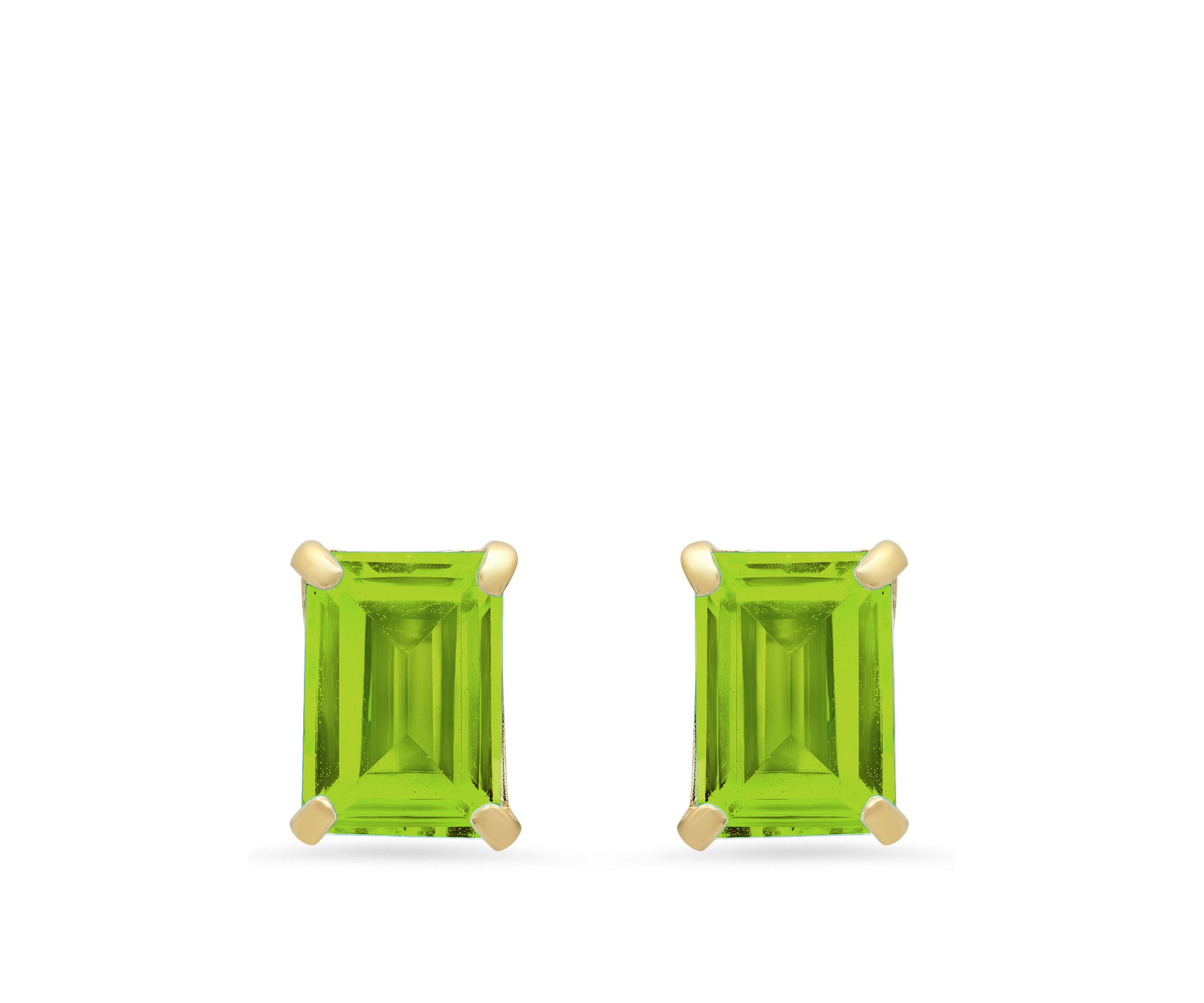  14k White Gold Solitaire Emerald-Cut Birthstone Stud Earrings  