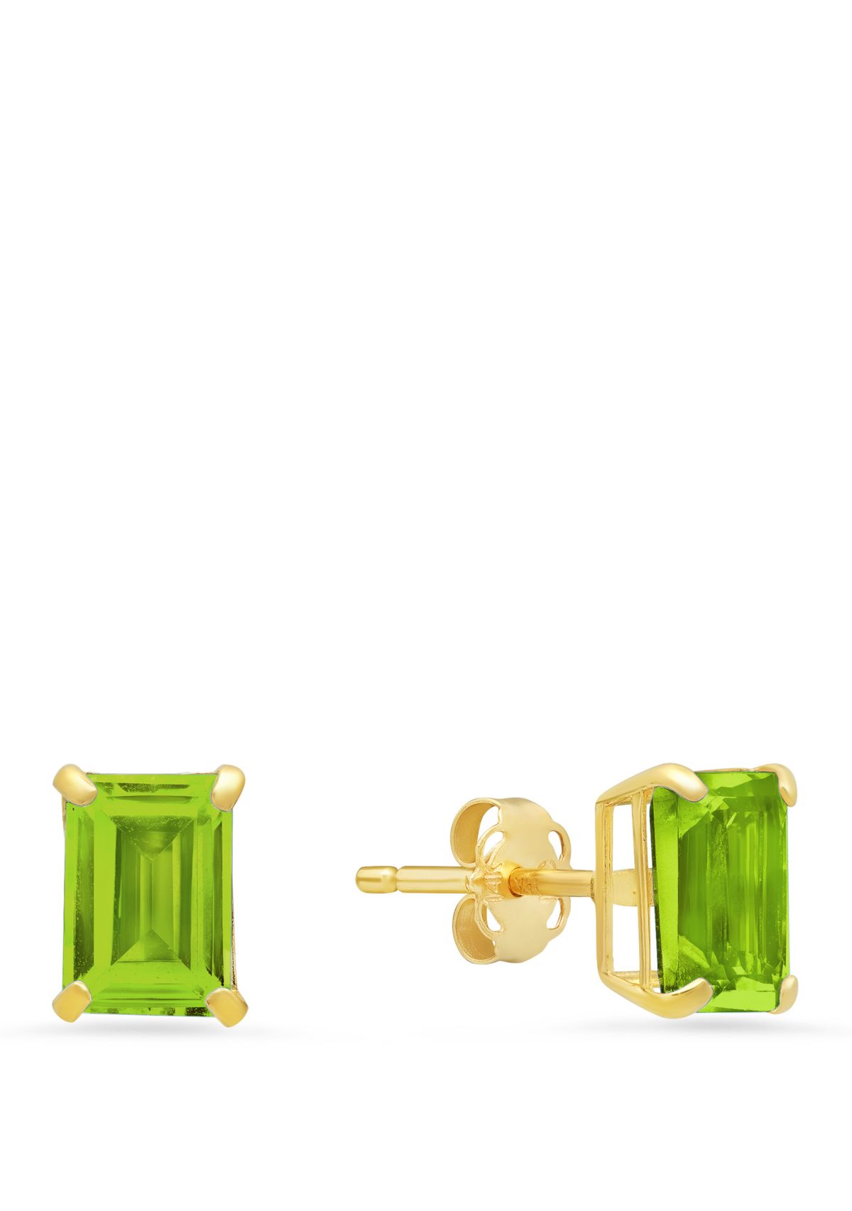  14k White Gold Solitaire Emerald-Cut Birthstone Stud Earrings  