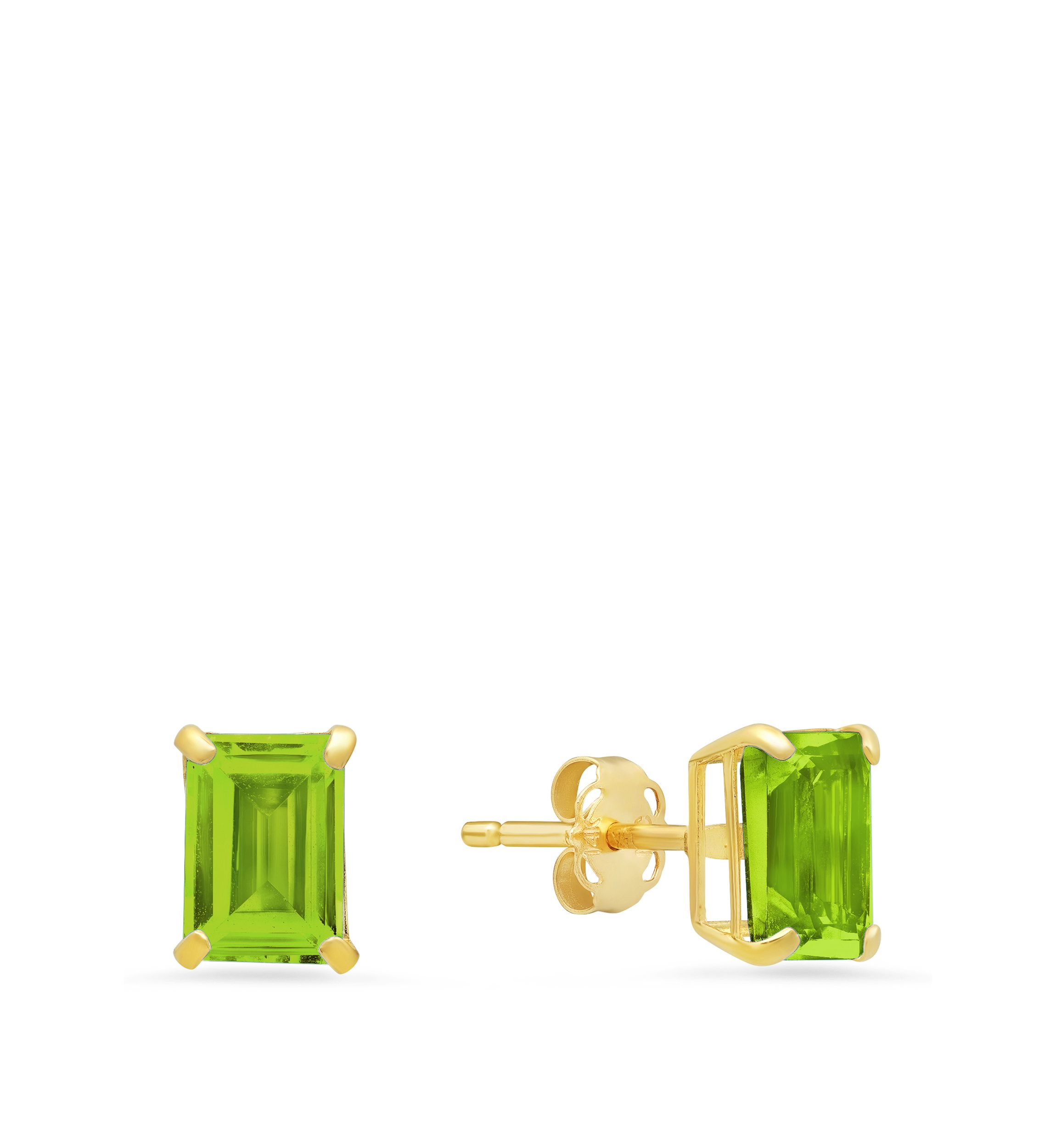  14k White Gold Solitaire Emerald-Cut Birthstone Stud Earrings  