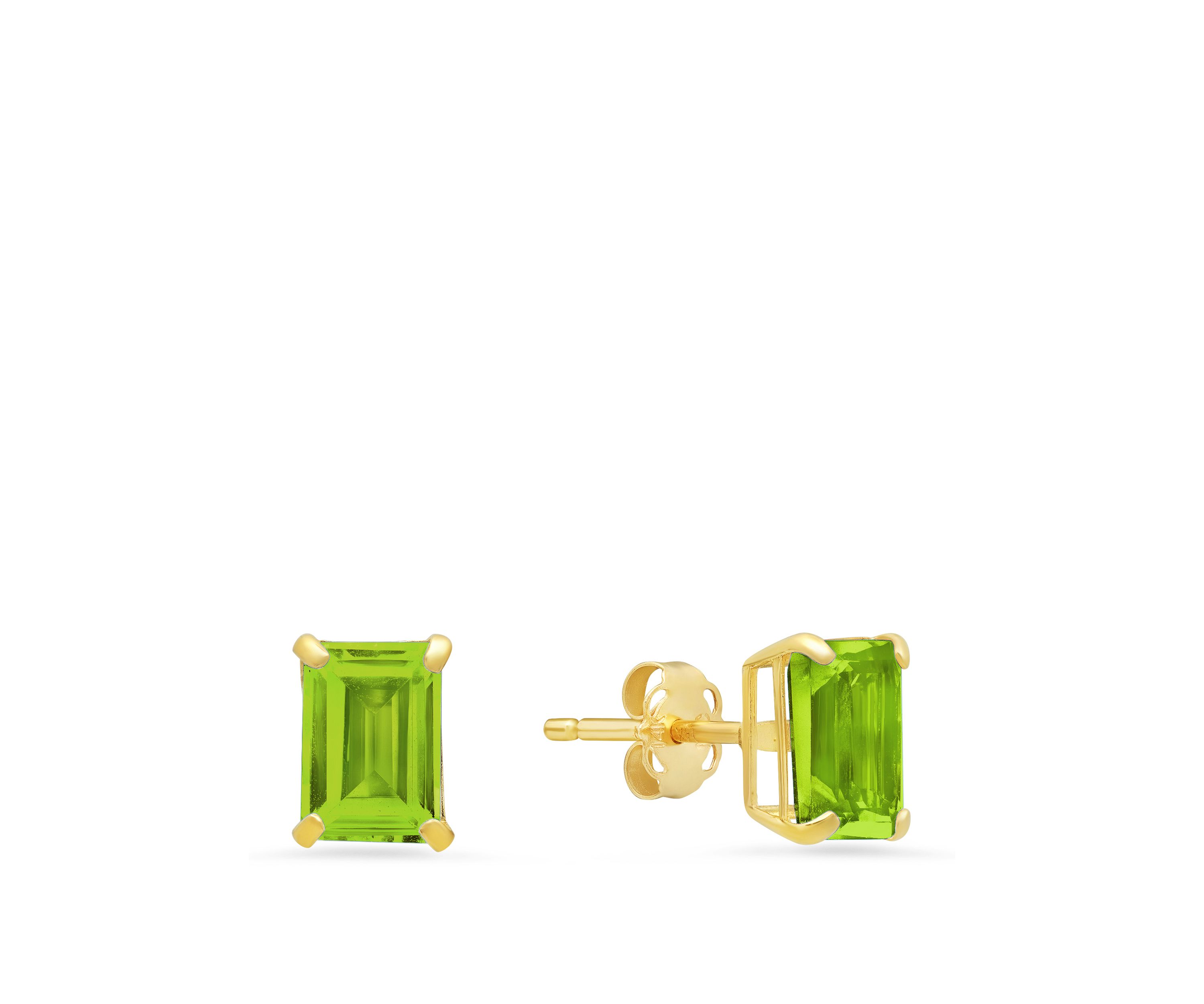  14k White Gold Solitaire Emerald-Cut Birthstone Stud Earrings  