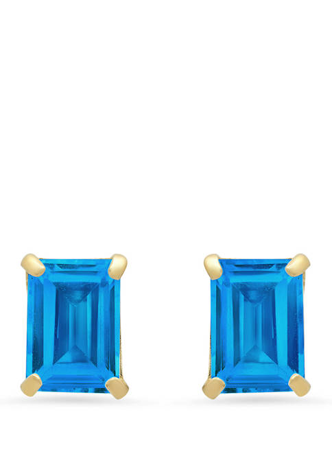  14k White Gold Solitaire Emerald-Cut Birthstone Stud Earrings  