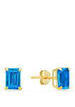  14k White Gold Solitaire Emerald-Cut Birthstone Stud Earrings  