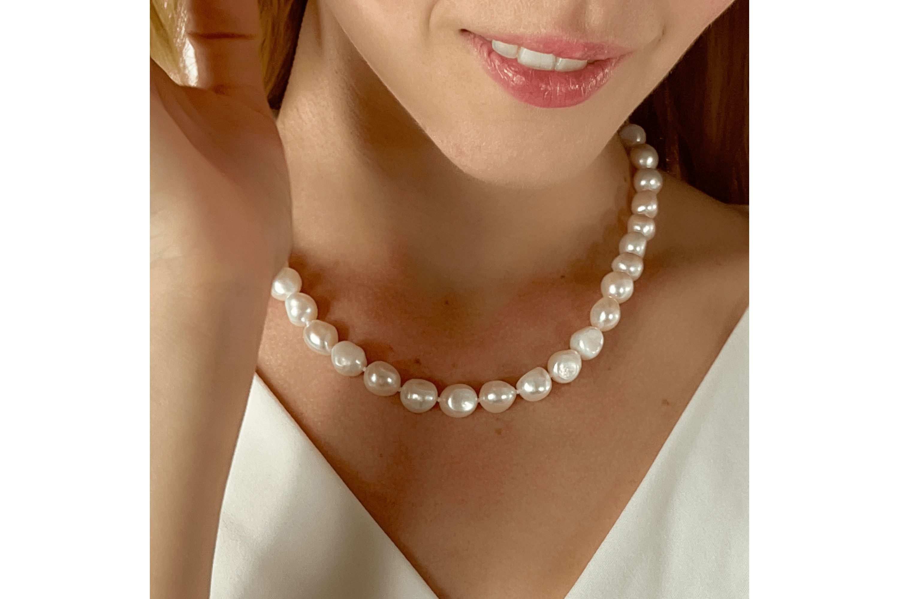 Sterling Silver Freshwater Pearl Baroque Shaped Cultured Necklace