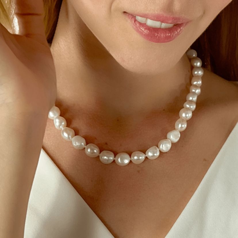 Sterling Silver Freshwater Pearl Baroque Shaped Cultured Necklace